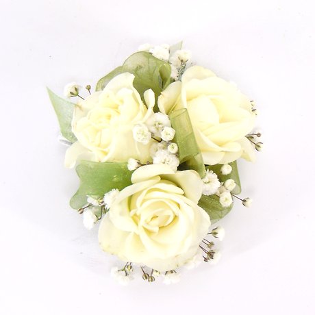 White Rose Wrist Corsage-Sage Green Ribbon