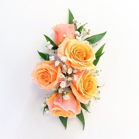 Peach Wrist Corsage with White Accents