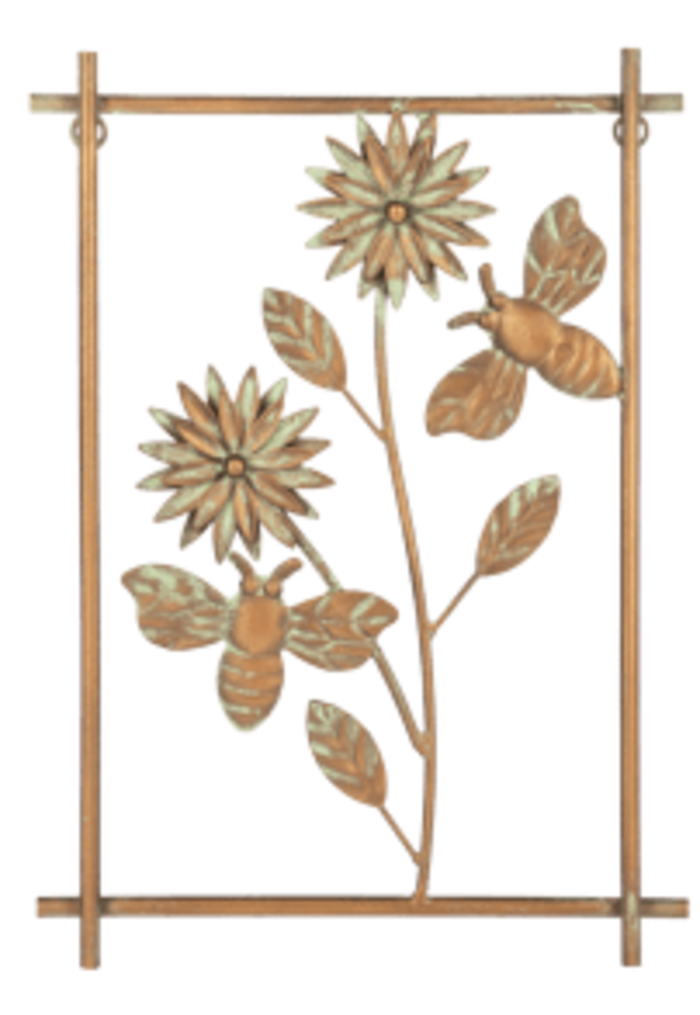 Gold Patina Bee &amp; Flower Wall Decor