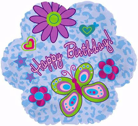 Happy Birthday Blue Flower Shape Mylar