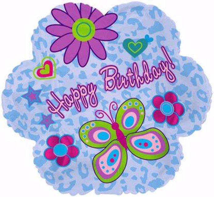 Happy Birthday Blue Flower Shape Mylar