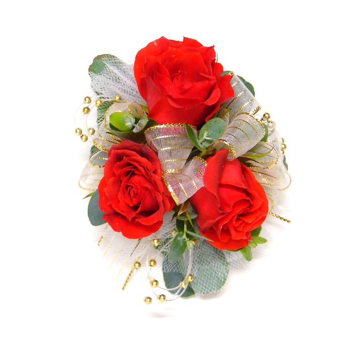 Red Rose &amp; Gold Wrist Corsage