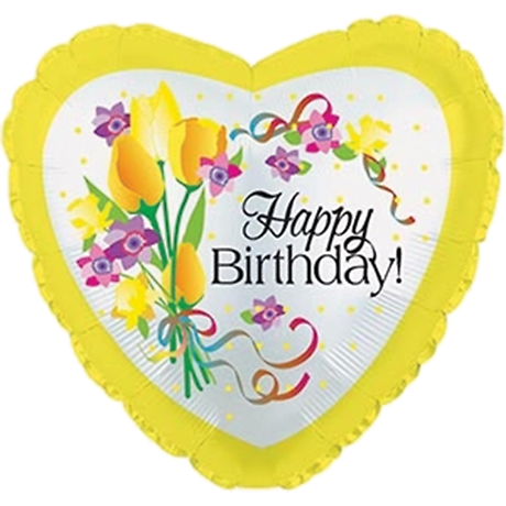 Happy Birthday Yellow Floral Mylar Balloon