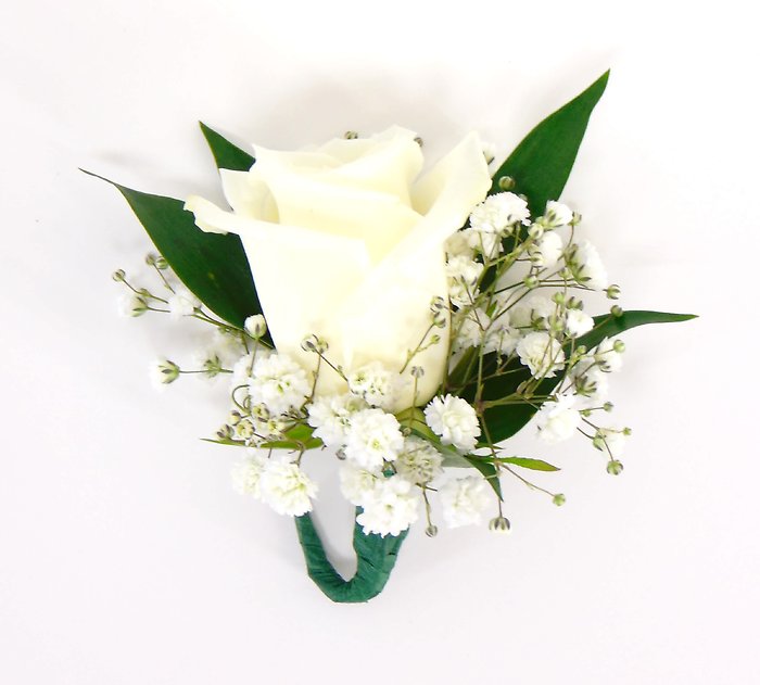 White Rose Boutonnnier-Baby\'s Breath