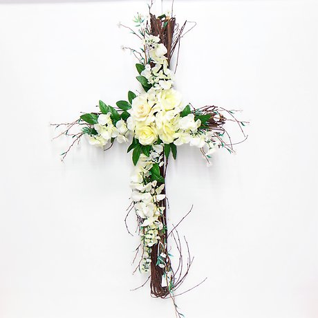 Large White Silk Flower Cross