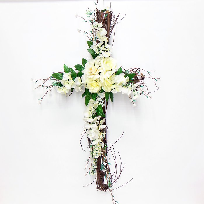 Large White Silk Flower Cross