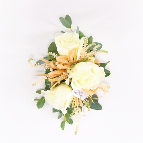 White Spray Rose Raffia Wrist Corsage