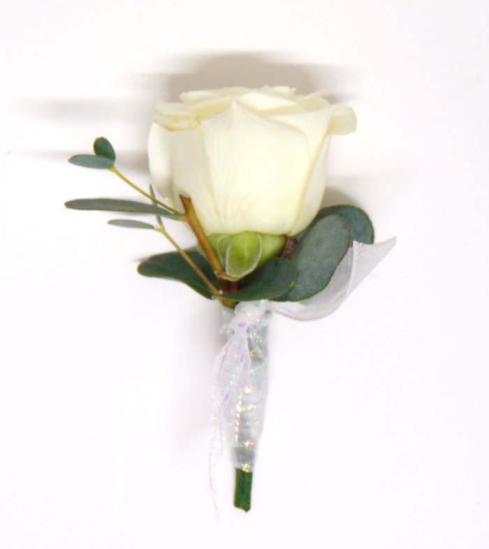 Single White Spray Rose &amp; Ribbon Wrap Boutonniere