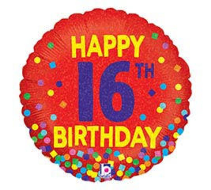 Happy 16th Birthday Red Mylar Balloon