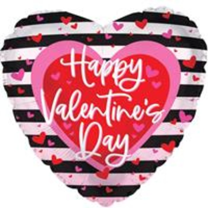 Happy Valentine\'s Day Black Stripes Mylar Balloon