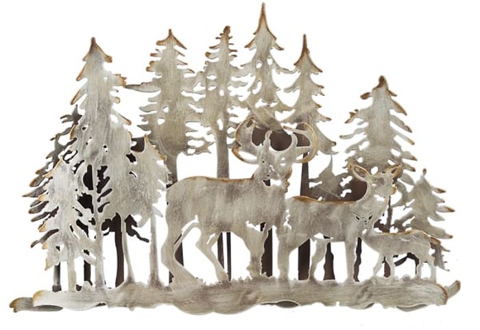 Forest with Deer Wall Decor,  Antique Silver Layered