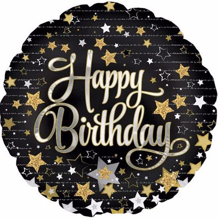 Happy Birthday Gold Stars Mylar Balloon