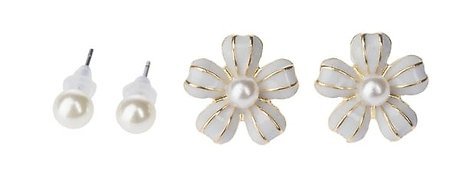 Flower &amp; Pearl Earring Set-Creme