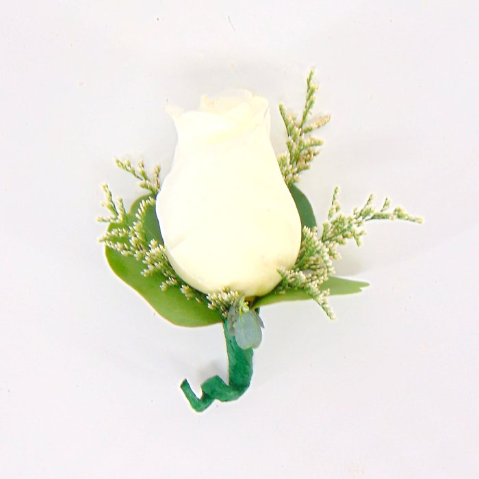 Single White Rose Boutonniere-White Limo