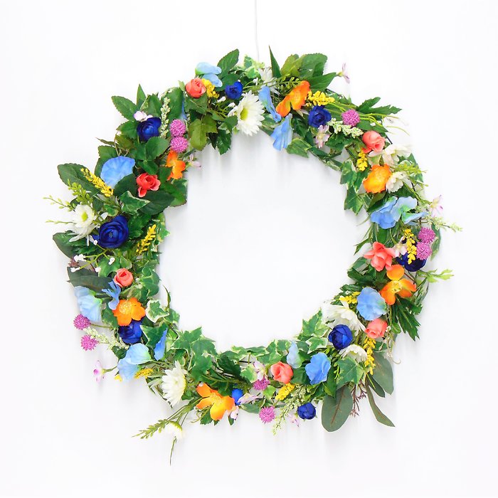 Silk Flowers and Greens Wreath