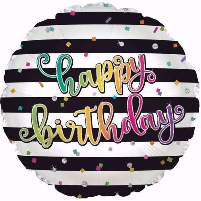 Happy Birthday Black Stripes Mylar Balloon