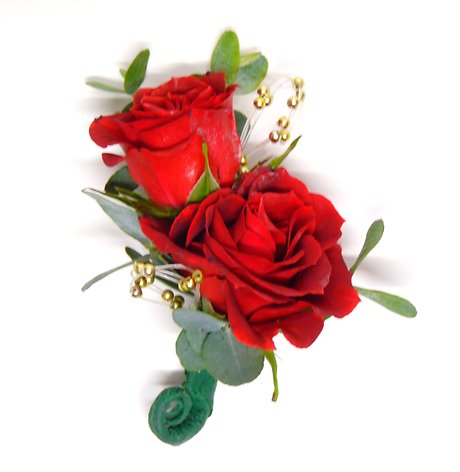 Double Red Spray Rose &amp; Gold Accents-Boutonniere