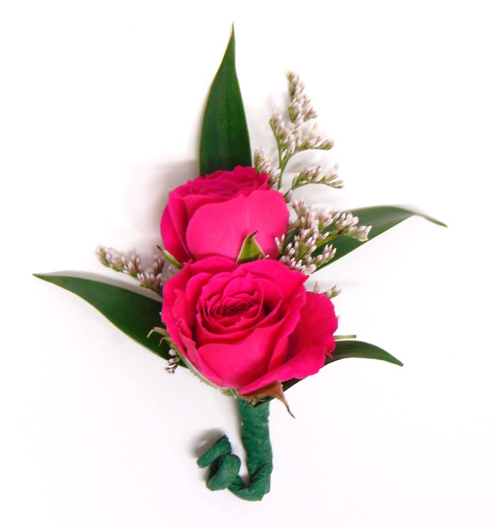 Two Hot Pink Spray Rose Boutonniere