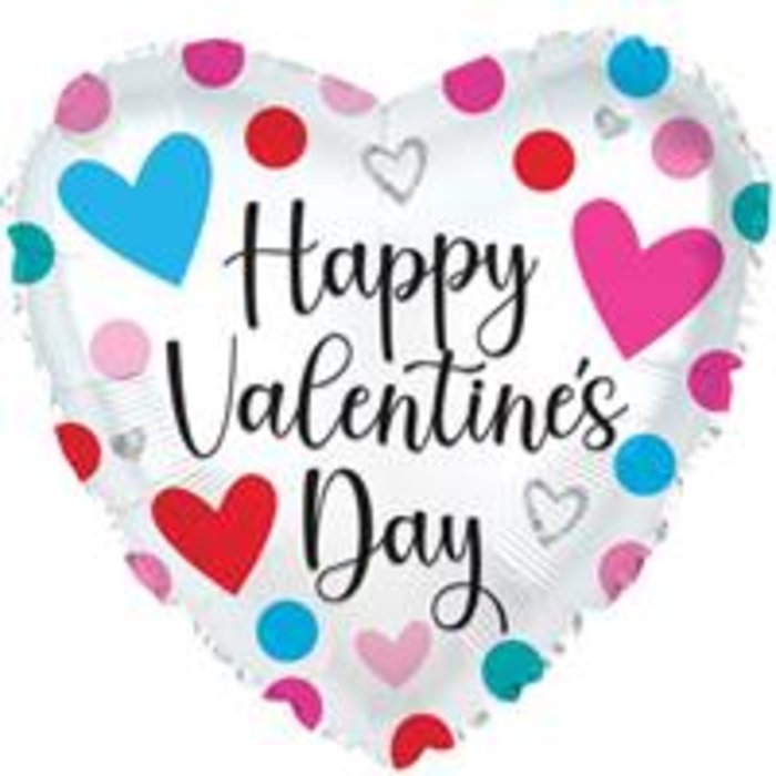 Happy Valentine\'s Day Dots & Hearts Mylar Balloon