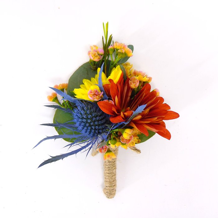 Mini Sunflower-Daisy-Thistle Boutonniere