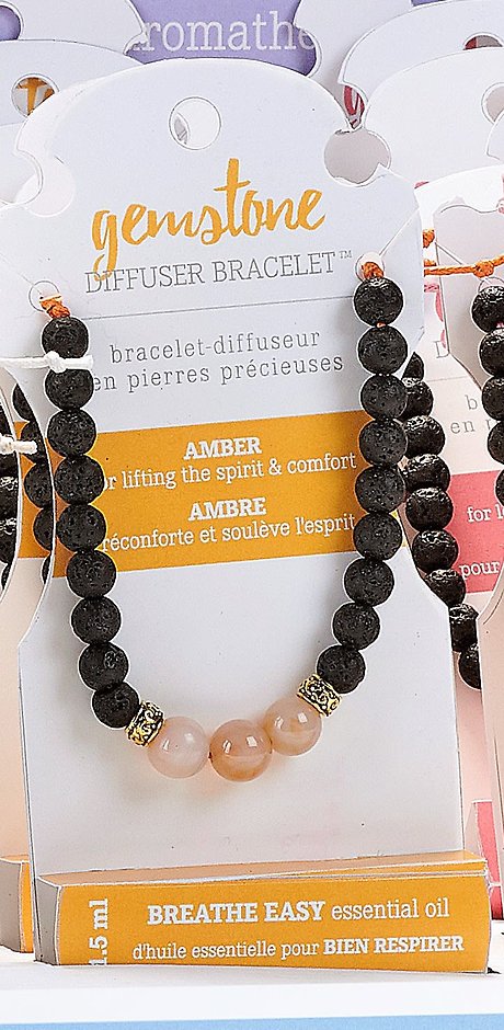 Amber &amp; Lava Bead Breath Easy Esssential Oil Bracelet
