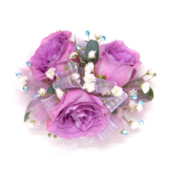 Lavender Spray Rose Wrist Corsage-Blue Bling