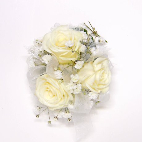 All White Spray Rose Wrist Corsage