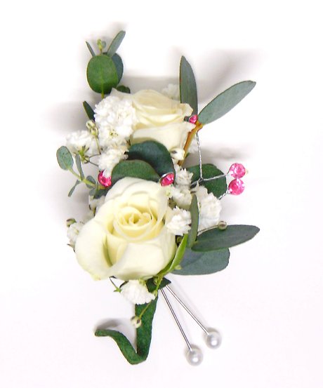 Double White Spray Rose &amp; Hot Pink Boutonniere