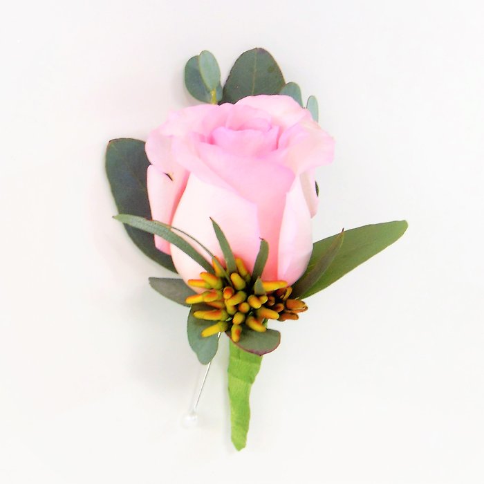 Pink Rose Boutonniere with Accents