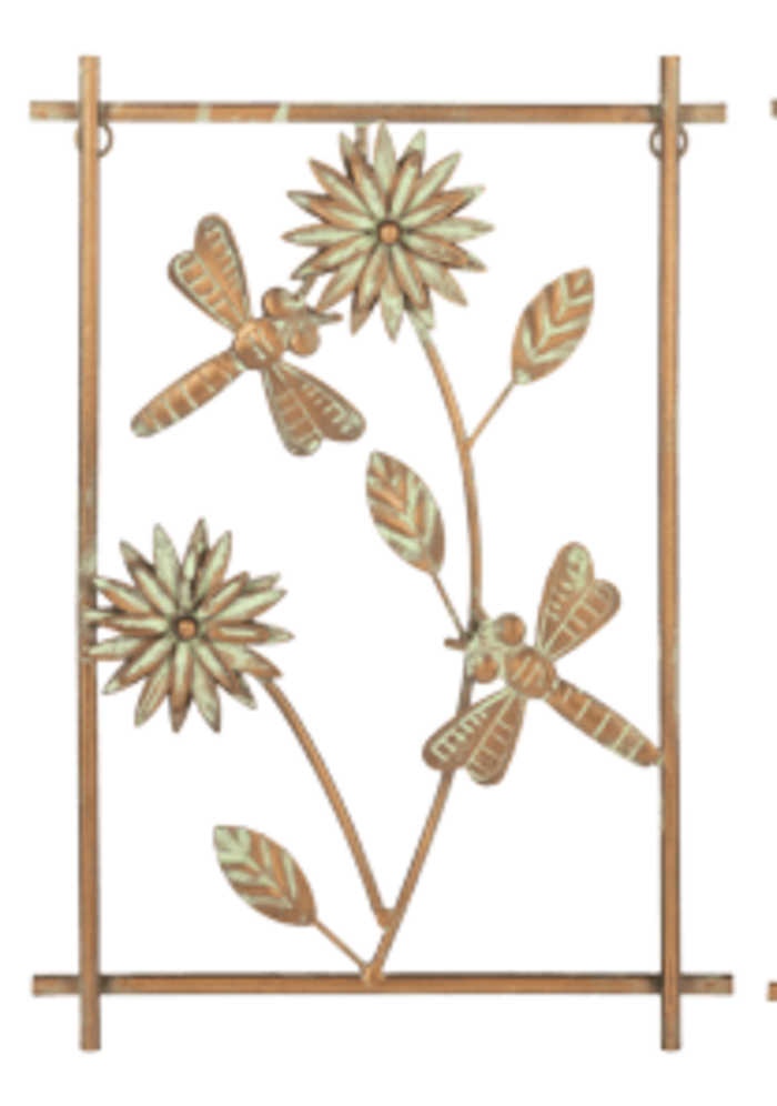 Gold Patina Dragonfly &amp; Flower Wall Decor