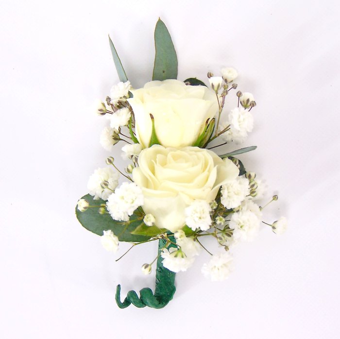 Double White Spray Rose Boutonniere