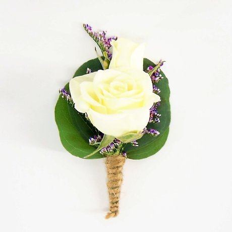 Double Rose Boutonniere-Purple-Twine Wrap