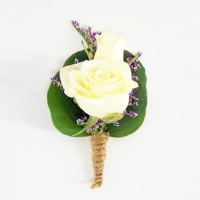 Double Rose Boutonniere-Purple-Twine Wrap