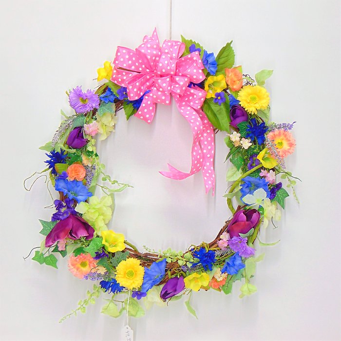 Multicolor Silk Wreath with Bow